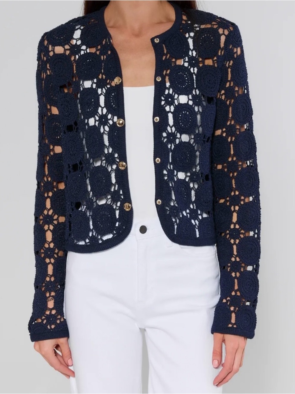 Alberto Makali Navy Laser-Cut Floral Statement Piece Jacket-LIKE NEW• GREAT DEAL - Picture 11 of 11